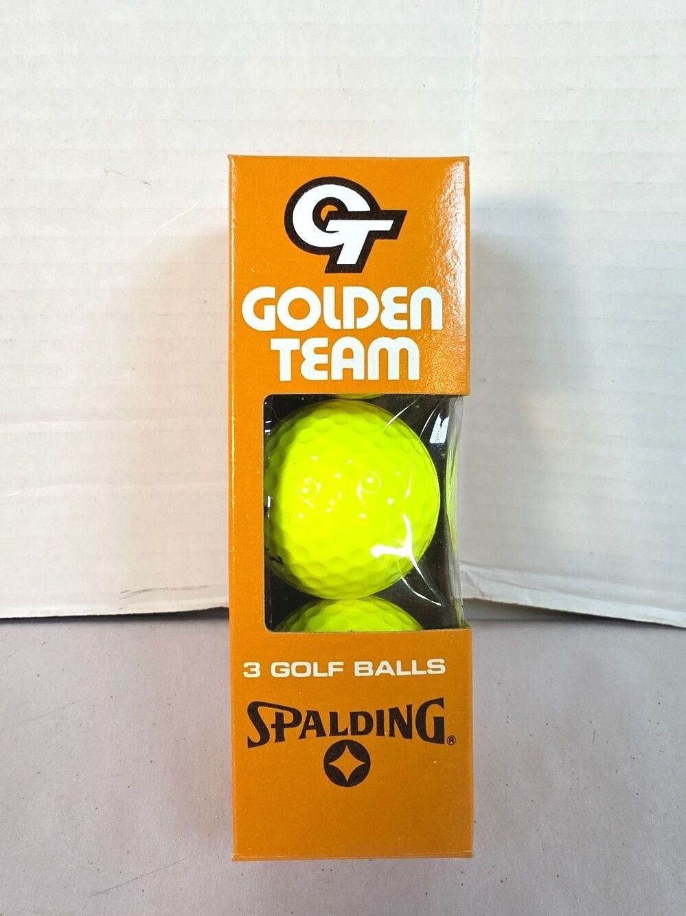 NOS Vintage Spaulding Golden Team Golf Balls Box Of 3 Neon Yellow